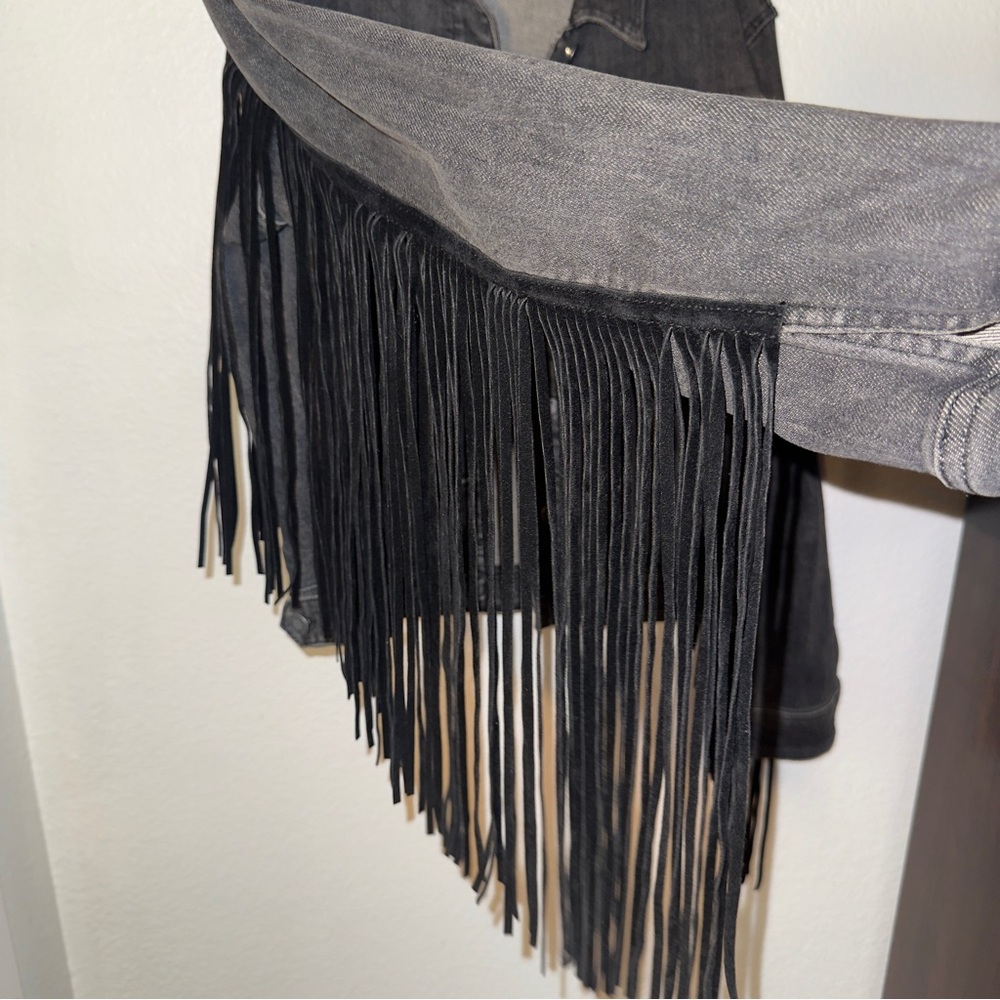 Judy Blue Dark Gray Denim fringe Jacket - Picture 3 of 4